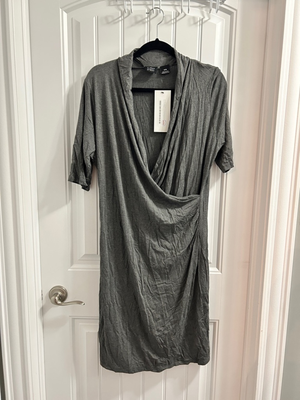 Wrinkled Charcoal Wrap-Front Midi Dress by AllSaints